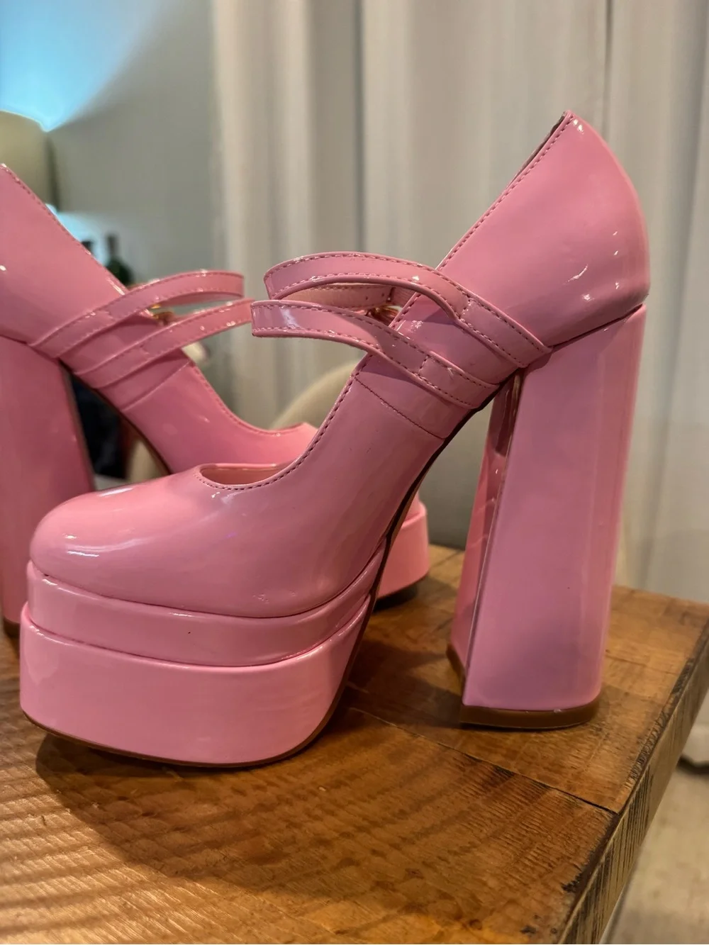 Pink Platform Mary Jane 6in Heels 7.5